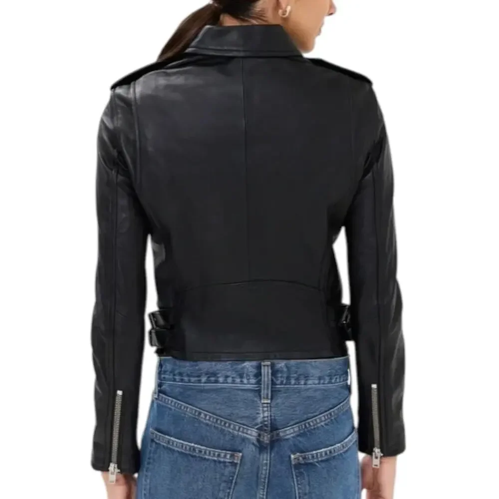 IRO Ashville Black Lambskin Leather Moto Biker Jacket RARE Size US 10 EU 42 - Picture 6 of 15